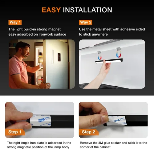 Miniatura 6 de Luces para debajo del gabinete con control remoto, paquete de 2 luces magnéticas regulables para el armario, luz de tienda LED inalámbrica Negro