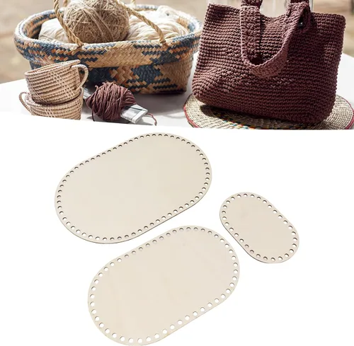 Miniatura 8 de Zerodis Base de cesta de madera, 3 piezas ovaladas de base de madera moldeadora redonda para tejer, suministros de ganchillo para hacer manualidades