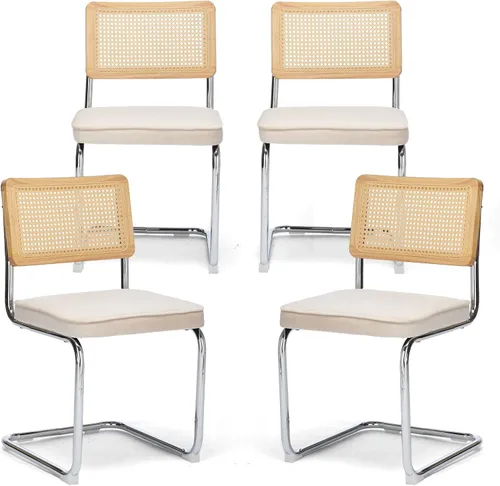 Miniatura 14 de Upholstered Velvet Dining Chairs Set of 2, Mid Century Modern Armless Upholstered Dining Chair with Rattan Back Stainless Chrome Frame for Dining