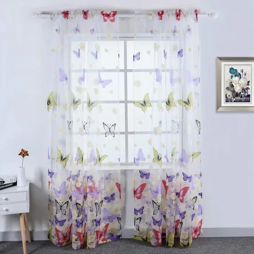 Miniatura 2 de HUTO Cortinas traslúcidas con estampado floral de mariposa para dormitorio de niños y niñas, cortinas de gasa con bolsillo para barra, tratamiento