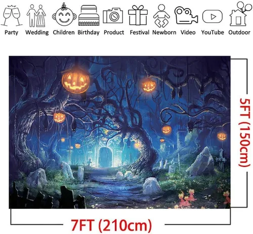 Miniatura 4 de Telón de fondo de Halloween de 7 x 5 pies para fiesta temática de Halloween, farol de calabaza, horror, noche espeluznante, fotografía de fondo