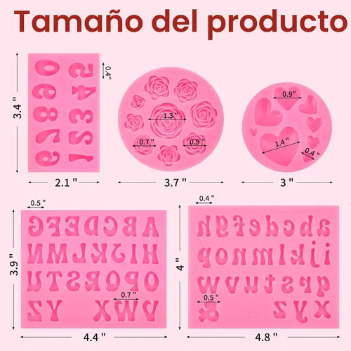 Miniatura 2 de Moldes de silicona de letras para chocolate, 5 piezas de moldes de números y letras en forma de corazón de rosa, moldes de fondant para caramelos