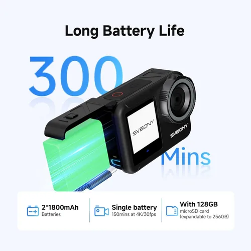 Miniatura 4 de SVBONY SVGo3 4K60FPS Combo de cámara de acción con montaje magnético de liberación rápida, cámara submarina impermeable incorporada, batería de 300