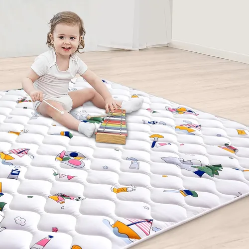 Miniatura 3 de Tapete de espuma de alta densidad para bebé, 47 x 47 pulgadas, grueso, de una pieza, cómodo y suave, antideslizante, lavable a máquina, tapete