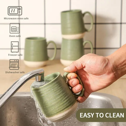 Miniatura 6 de Juego de tazas de café de cerámica grandes - Juego de 4 tazas de café de porcelana de 15 oz con asa, perfectas para capuchino, té, moca, bebidas