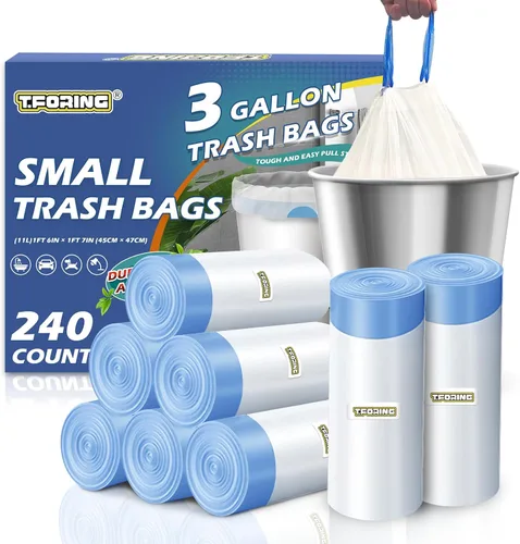 Miniatura 15 de Bolsas de basura de 6 galones con cordón de 1.1 mil, 120 bolsas de basura medianas, 22.5 litros de plástico fuerte sin perfume, bolsas gruesas