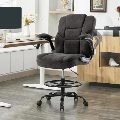 Drafting Chair 500Lbs, Tall Office Chair for Standing Desk, Fabric Executive Office Chair with Flip-up Armrests, Ergonomic High Chair with