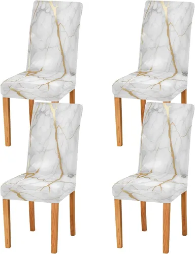 Miniatura 9 de Juego de 2 fundas elásticas para sillas de comedor con estampado de leopardo a la moda, fundas para sillas de cocina lavables, protector de asiento