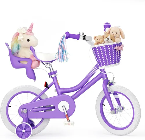 Miniatura 9 de KORIMEFA Bicicleta para niñas de 2 a 12 años, 12, 14, 16, 20 pulgadas, bicicleta para niños pequeños con ruedas de entrenamiento, bicicleta