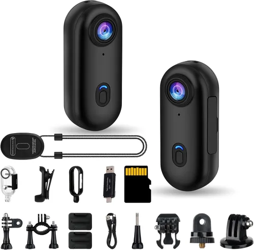 i3 - Cámara de cuerpo POV pequeña 4K con kit de accesorios de grabación de audio y video, tamaño pulgar, mini cámara de acción portátil para