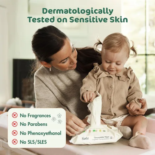 Miniatura 2 de Naty Toallitas para bebés Aloe 98% de agua, hipoalergénicas y naturales para pieles sensibles Sin perfume, a base de plantas, sin fragancia