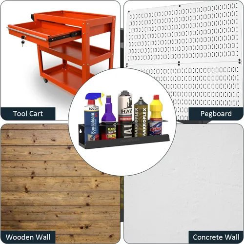 Miniatura 7 de UNITEDPOWER Soporte para 5 latas de aerosol, estante de almacenamiento de botellas de pintura, estante de montaje en pared de acero, organizador