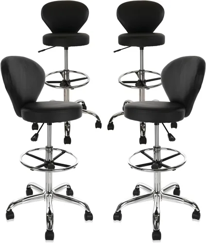 Miniatura 15 de KLASIKA Black Low Back Rolling Stool PU Leather Vanity Stools, Adjustable Height Ergonomic Swivel Rolling Desk Stool Work Office Swivel Chair
