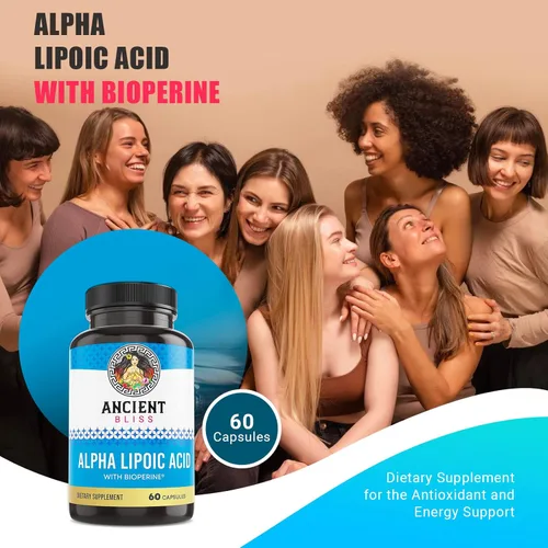 Miniatura 2 de Ancient Bliss Suplemento de ácido alfa lipoico, antioxidante y apoyo energético, suplemento ALA con bioperina, sin gluten y soja, 600 mg por