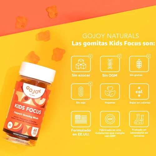 Miniatura 8 de GOJOY NATURALS Gomitas de atención para niños - Suplemento de 7 en 1 para la atención y el enfoque para niños y adolescentes con extracto