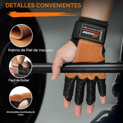 Miniatura 4 de SueStar Guantes de entrenamiento, guantes acolchados de cuero vacuno de alta resistencia con soporte para la muñeca, protección completa de la palma