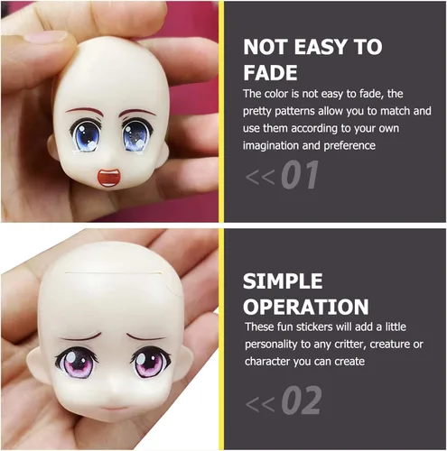 Miniatura 2 de EXCEART Calcomanías para ojos de muñeca con calcomanías de agua para cejas, 8 hojas de estilo mixto para bricolaje, muñeca de arcilla, maquillaje