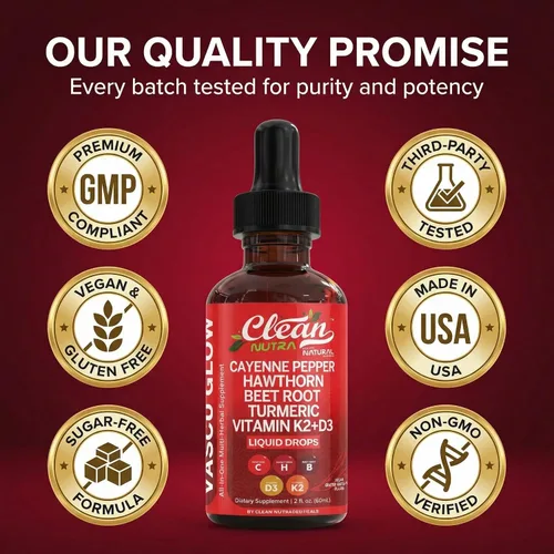 Miniatura 8 de Clean Nutra - Suplemento líquido de gotas de pimienta de cayena + bayas de espino, vitamina D3 K2 polvo de raíz de remolacha, canela de Ceilán