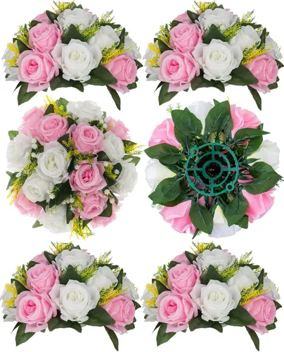 Miniatura 12 de BLOSMON Bolas de flores, centros de mesa de rosas de boda: 2 piezas de flores falsas carmesí decoración de bolas de besos Arreglos florales