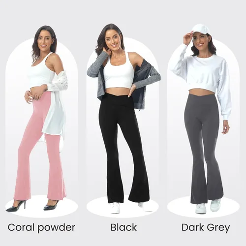 Miniatura 28 de ZOOSIXX Pantalones de yoga acampanados para mujer, leggings cruzados suaves con corte de bota