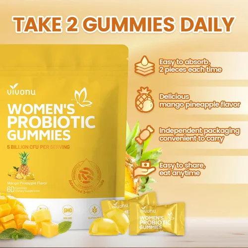 Miniatura 6 de VivoNu Gomitas de Piña para Mujeres Ph, Gomitas de Probióticos para Mujeres, Gomita de Equilibrio Femenino, Gomitas de Probióticos de Mango y Piña