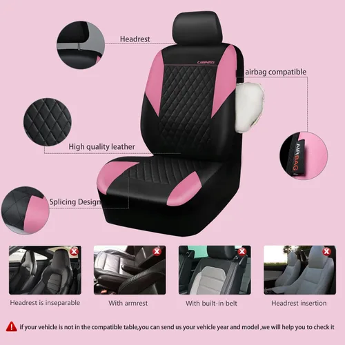 Miniatura 3 de CAR PASS Fundas de Asiento de Cuero Rosa, Funda de Asiento para Coche con Acolchado Gracioso y Bonito con 5mm de Esponja Compuesta