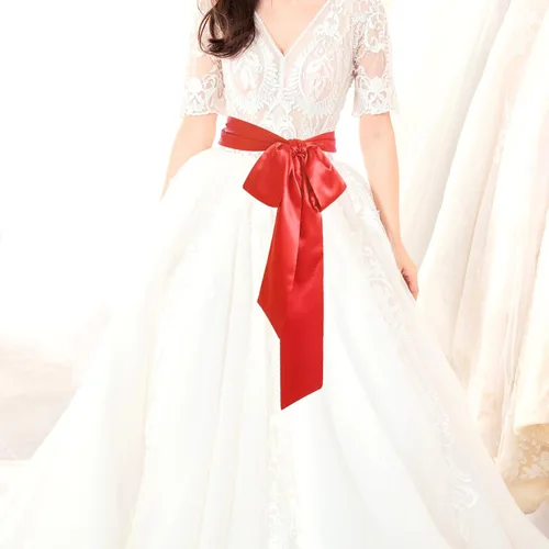 Miniatura 79 de obmwang Cinturón de satén de boda para ocasiones especiales, faja nupcial de 4 pulgadas de ancho, doble cara