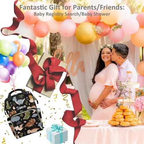 Miniatura 7 de Linda bolsa de pañales personalizada de dinosaurio tropical de gran capacidad para bebé, niño y niña, impermeable, con nombre personalizado, mochila