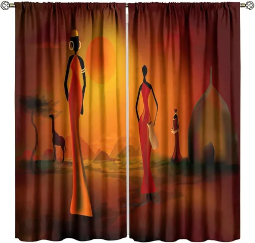 Miniatura 16 de Cortina de mujer africana, con estampado étnico tribal y étnico, reducción de ruido, para dormitorio, sala de estar, cortinas con aislamiento
