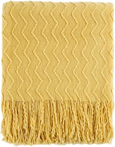 Miniatura 9 de BATTILO HOME Manta amarilla para sofá, manta dorada suave con textura, manta decorativa de punto mostaza para sofá, cama y sala de estar, 50 x 60