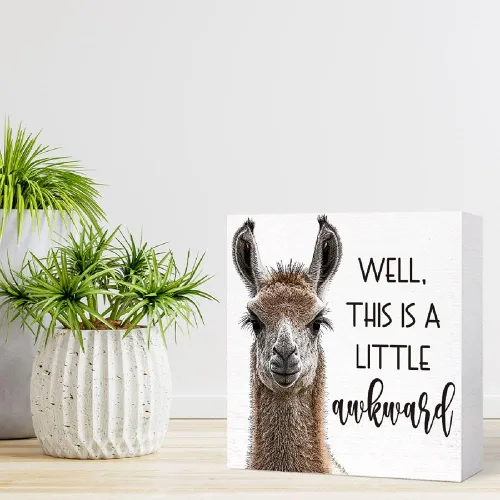 Miniatura 7 de SJNH Letrero de madera gracioso de alpaca y llama - Letrero de baño incómodo para inodoro, decoración para el hogar, letrero de caja de madera