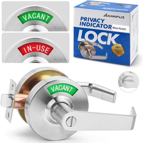 Miniatura 8 de Cerradura de manija de puerta sin llave de privacidad con indicador en uso o vacío para baño de hombres/mujeres, grado comercial, letrero ocupado