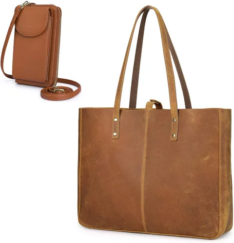 S-ZONE Bolso de mano de cuero genuino para las mujeres bolso grande bolso de trabajo RFID bloqueo de cuero de la PU Crossbody teléfono bolso monedero