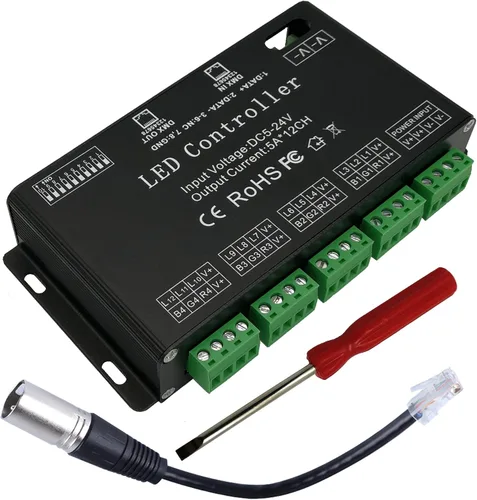 Miniatura 7 de GIDERWEL - Decodificador DMX de 4 canales RGBW PWM DMX512 controlador de atenuación RGBW controlador de tira de luz LED DMX Entrada 12V-24V DC