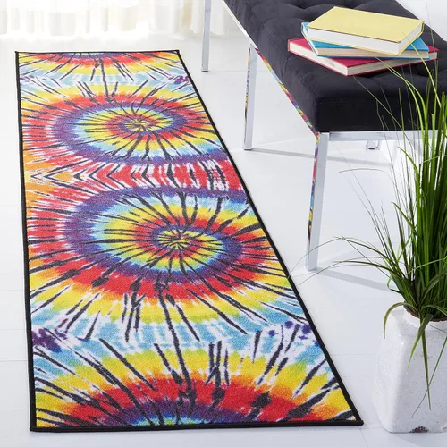 SAFAVIEH Colección de pinceles de pintura para alfombras lavables, alfombra de 2 pies 2 pulgadas x 8 pies, fucsia y amarillo, antideslizante y fácil