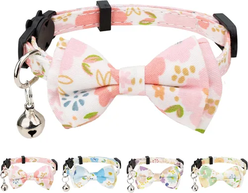 Miniatura 11 de Collar de gato Campana Pajarita Gatito Seguridad Breakaway Flower Kimino Sakura Cake Patrón de dibujos animados Kitty Boy Girl Pet Flower - Azul