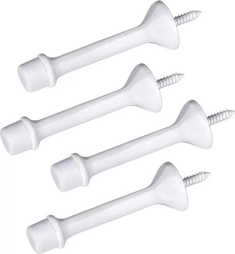 Paquete de 4 topes de puerta rígidos sólidos de 3 pulgadas con punta de goma suave blanca, tope de puerta de metal de zinc que protege la pared y la