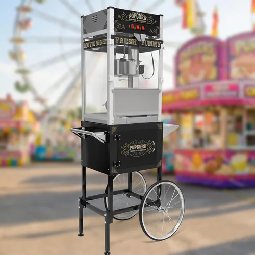 Miniatura 13 de Máquina comercial de palomitas de maíz, 20 onzas con carrito y ruedas, máquina para hacer palomitas de maíz con hervidor de acero inoxidable