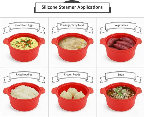 Miniatura 5 de Vaporizador de alimentos de silicona para microondas con asa y tapa, olla antiadherente de 1.2 L para ramen, recalentar sobras, almacenamiento