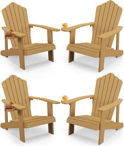 Miniatura 40 de Tangkula Silla Adirondack de gran tamaño, sillas de patio con soporte ajustable para tazas, sillones con caderas y listones, resistente a