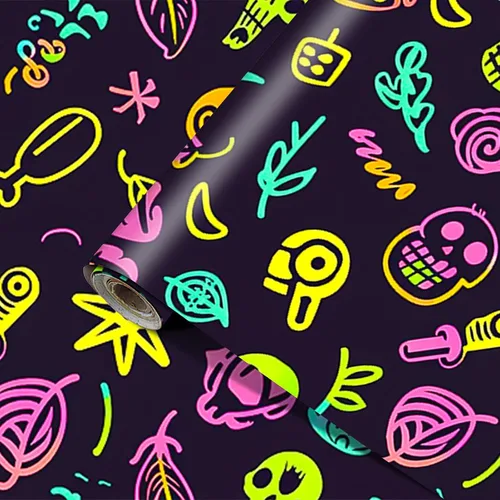 HOMETITUTE Papel tapiz de calavera de neón para despegar y pegar, arte callejero de graffiti, mural de pared reactivo a la luz negra, adhesivo de