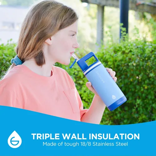 Miniatura 4 de GROSCHE Alpine Flip n' Sip - Botella de agua aislada de 16 onzas para niños, acero inoxidable, a prueba de fugas, con pajilla, perfecta para Azul