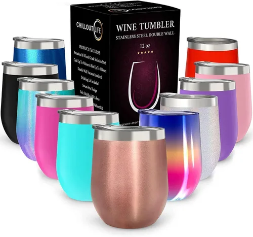 Miniatura 41 de CHILLOUT LIFE Vasos Térmicos de Vino de Acero Inoxidable de 12 oz Paquete de 2 - Vasos de Vino con Aislamiento al Vacío de Doble Pared con Tapas