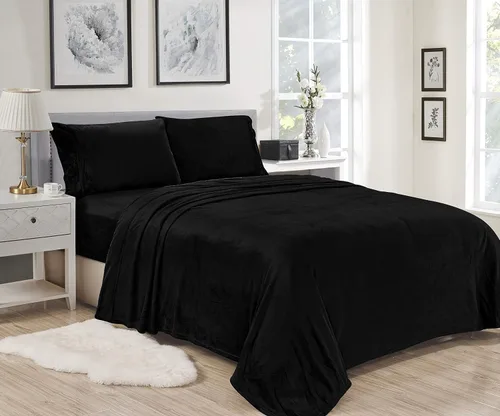Miniatura 2 de Luxury Elegance - Juego de sábanas de microfelpa de terciopelo extra suave, tamaño individual, 2 piezas, color negro