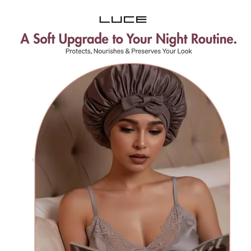 Miniatura 7 de LUCE Gorro de seda de satén para dormir, gorro de satén XL de doble capa de 600 hilos para mujer, gorro para dormir con lazo ajustable