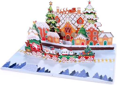 Miniatura 5 de CUTPOPUP - Tarjeta de Navidad emergente, 3D, Navidad, Año Nuevo, tarjeta de felicitación de vacaciones (ciudad de pan de jengibre)