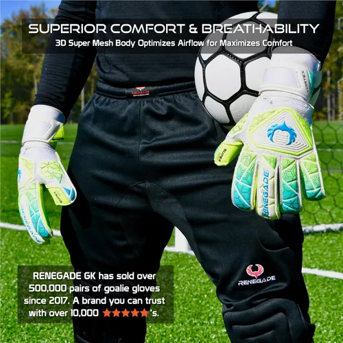 Miniatura 3 de Renegade GK Vortex - Guantes de portero con protector microbiano (tallas 6-11, 3 estilos, nivel 3) Hyper Grip de 3.5+0.118 in y súper malla Wraith