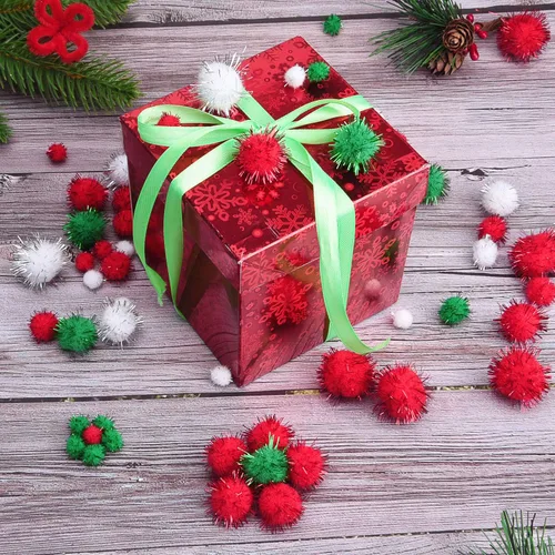 Miniatura 7 de Livder Pompones de Navidad de Glitter Rojo, Verde y Blanco, Pompones Esponjosos, Suministros para Manualidades y Decoración DIY