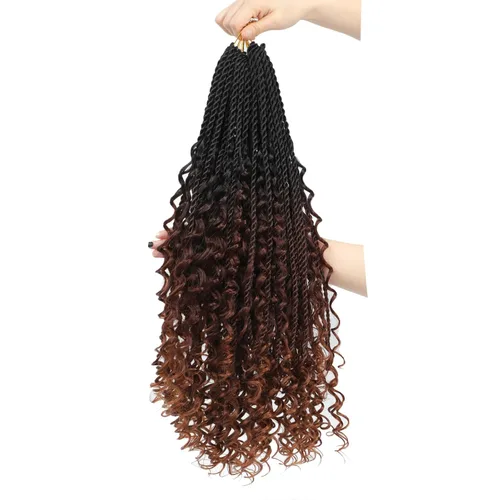 Miniatura 32 de Cabello senegalés de ganchillo con extremos rizados, 12 pulgadas, 8 paquetes de cabello bohemio de ganchillo con rizos de diosa, rizos de ganchillo