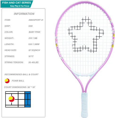 Miniatura 2 de AMA SPORT Raqueta de tenis para niños pequeños, kit de iniciación de raqueta de tenis de 17 a 25 pulgadas para niñas y niños con bolsa de nailon Rosa